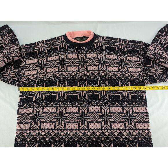 Vtg Gitano Plus Pink Black 44/24W Made in USA Geometric‎ Acrylic Sweater - Picture 9 of 11